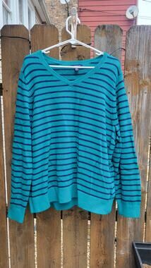 LANDS' END Green Teal  Stripped 3XL Sweater